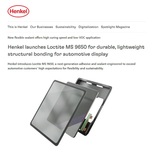 汉高乐泰MS 9650汽车显示组件的全新解决方案